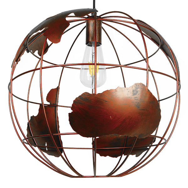 GloboStar® EARTH 01665 Vintage Industrial Κρεμαστό Φωτιστικό Οροφής Μονόφωτο 1 x E27 Καφέ Σκουριά Μεταλλικό Πλέγμα Φ40 x Υ40cm - ledmania.gr