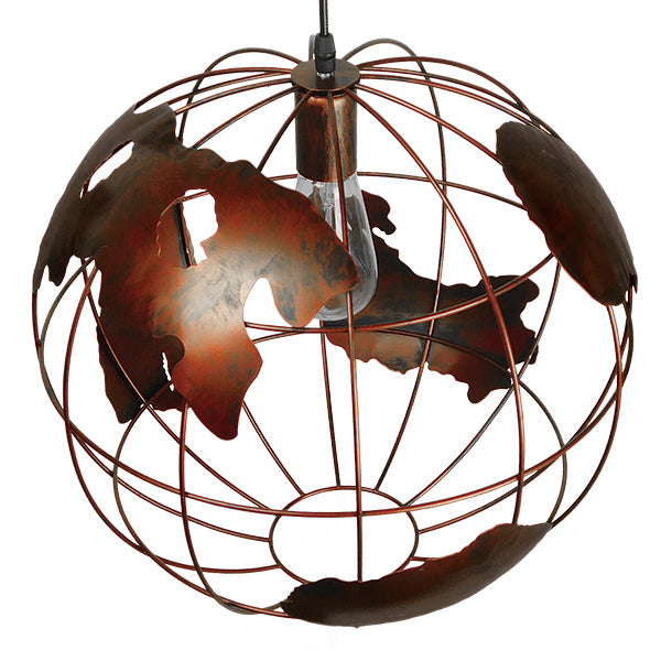 GloboStar® EARTH 01665 Vintage Industrial Κρεμαστό Φωτιστικό Οροφής Μονόφωτο 1 x E27 Καφέ Σκουριά Μεταλλικό Πλέγμα Φ40 x Υ40cm - ledmania.gr