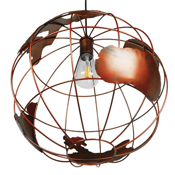 GloboStar® EARTH 01665 Vintage Industrial Κρεμαστό Φωτιστικό Οροφής Μονόφωτο 1 x E27 Καφέ Σκουριά Μεταλλικό Πλέγμα Φ40 x Υ40cm - ledmania.gr