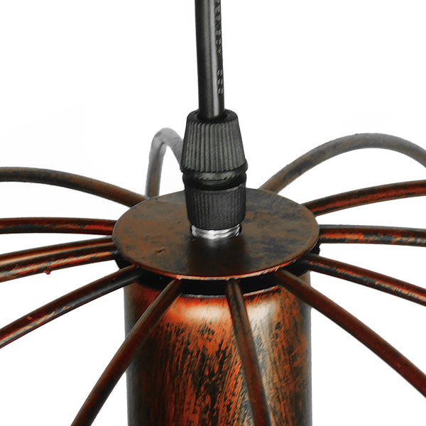 GloboStar® EARTH 01665 Vintage Industrial Κρεμαστό Φωτιστικό Οροφής Μονόφωτο 1 x E27 Καφέ Σκουριά Μεταλλικό Πλέγμα Φ40 x Υ40cm - ledmania.gr