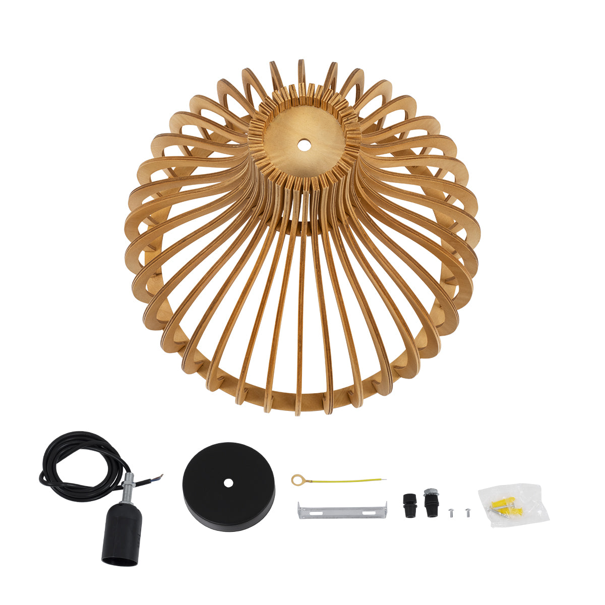 GloboStar® SCANDINAVIA 01697 Μοντέρνο Κρεμαστό Φωτιστικό Πλέγμα Μονόφωτο 1 x E27 IP20 Μπεζ Ξύλο - Μ35 x Π35 x Υ35cm - ledmania.gr