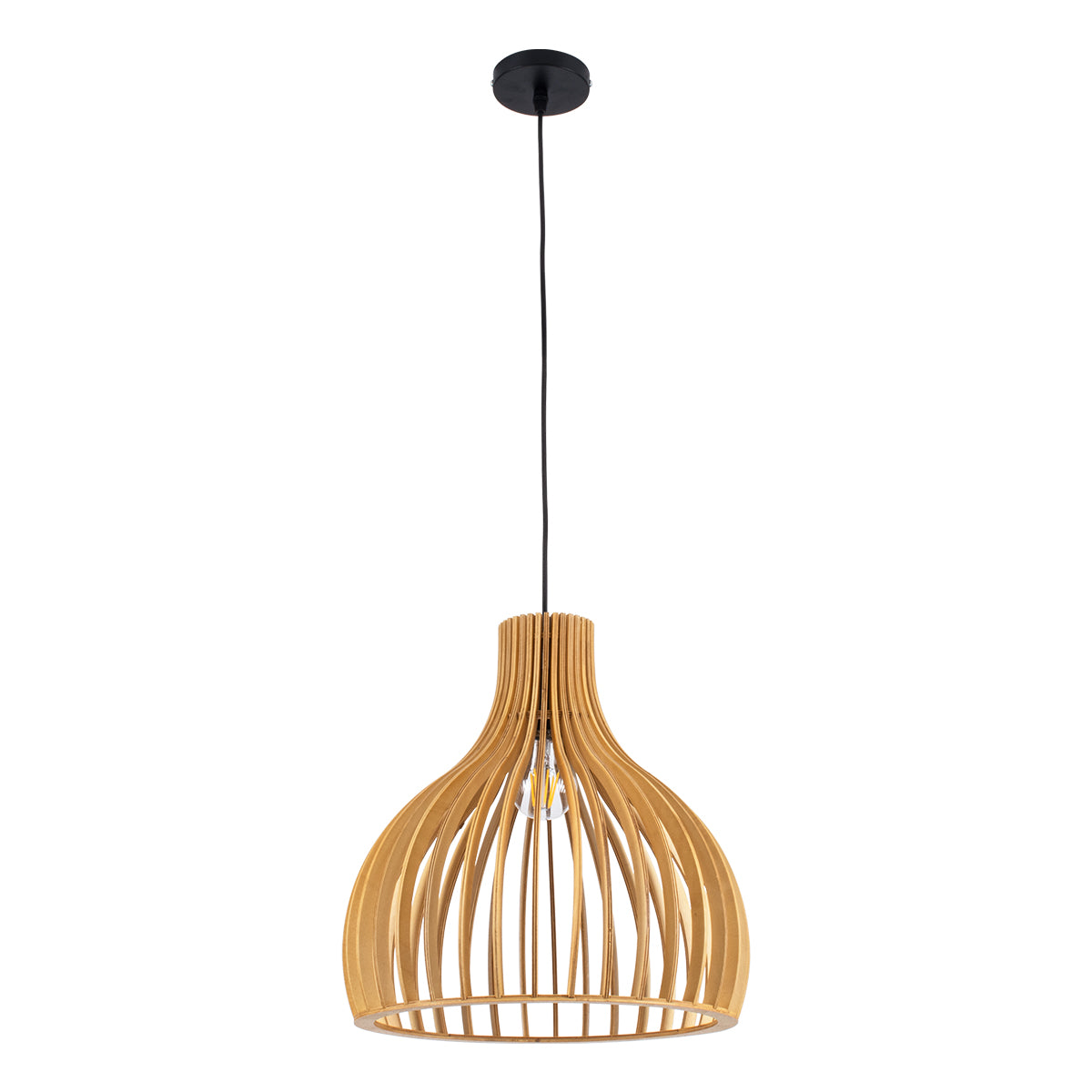 GloboStar® SCANDINAVIA 01697 Μοντέρνο Κρεμαστό Φωτιστικό Πλέγμα Μονόφωτο 1 x E27 IP20 Μπεζ Ξύλο - Μ35 x Π35 x Υ35cm - ledmania.gr