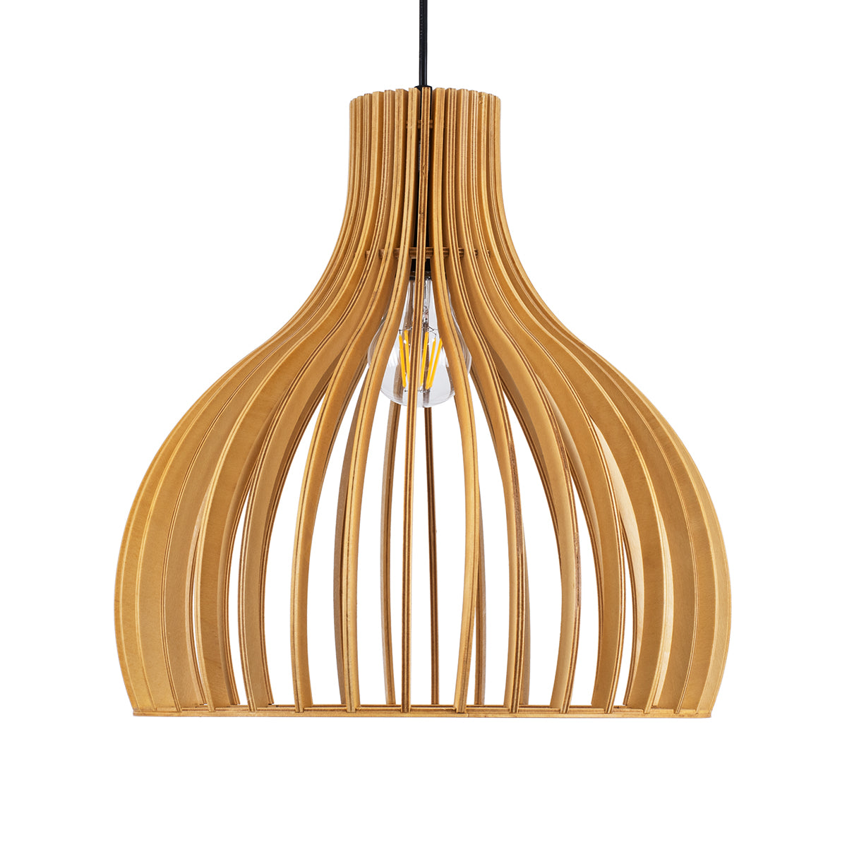 GloboStar® SCANDINAVIA 01697 Μοντέρνο Κρεμαστό Φωτιστικό Πλέγμα Μονόφωτο 1 x E27 IP20 Μπεζ Ξύλο - Μ35 x Π35 x Υ35cm - ledmania.gr