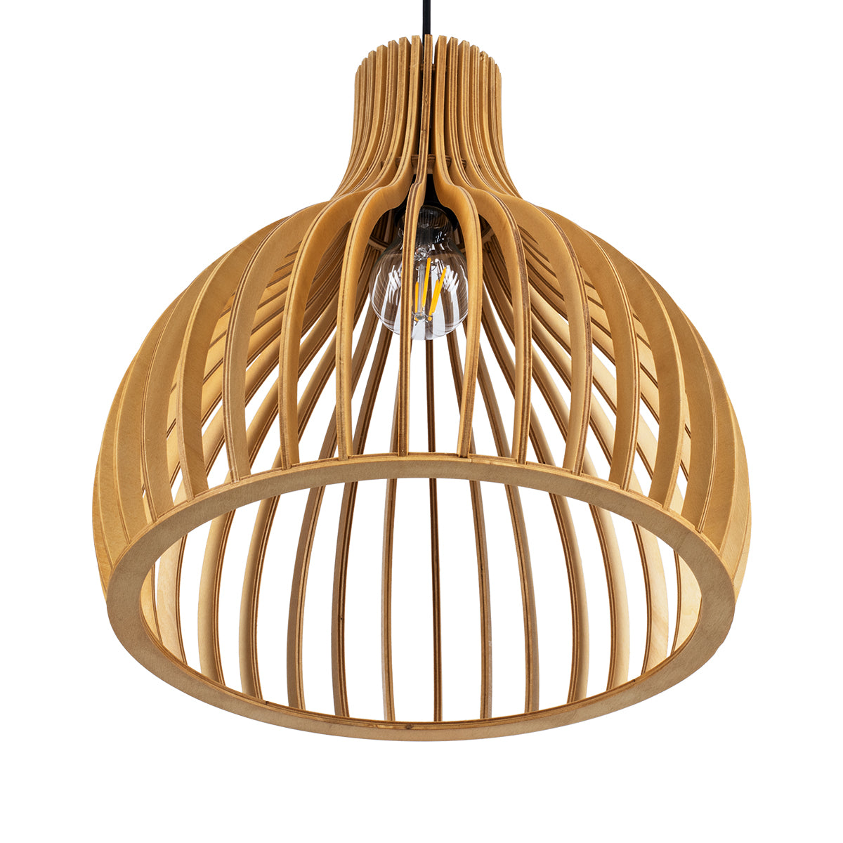 GloboStar® SCANDINAVIA 01697 Μοντέρνο Κρεμαστό Φωτιστικό Πλέγμα Μονόφωτο 1 x E27 IP20 Μπεζ Ξύλο - Μ35 x Π35 x Υ35cm - ledmania.gr