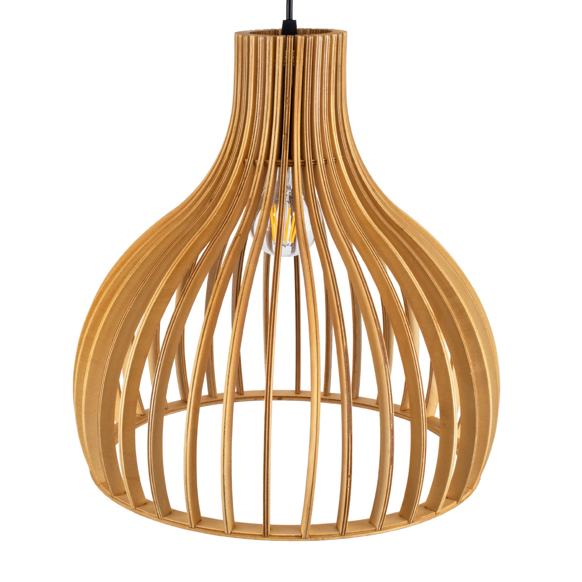 GloboStar® SCANDINAVIA 01697 Μοντέρνο Κρεμαστό Φωτιστικό Πλέγμα Μονόφωτο 1 x E27 IP20 Μπεζ Ξύλο - Μ35 x Π35 x Υ35cm - ledmania.gr