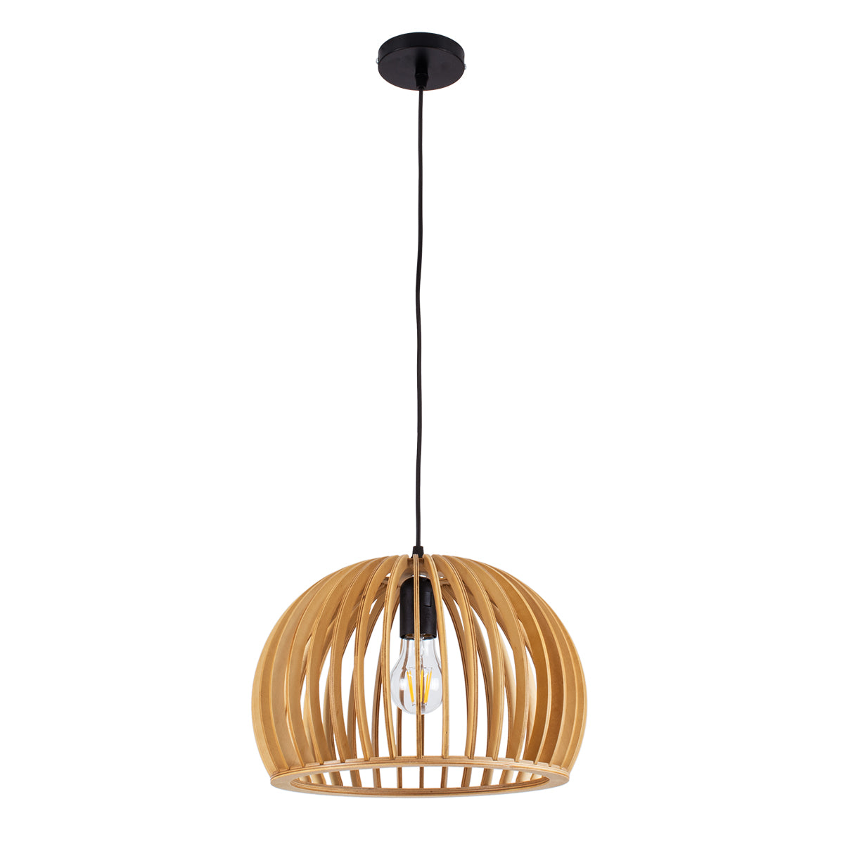 GloboStar® SCANDINAVIA 01698 Μοντέρνο Κρεμαστό Φωτιστικό Οροφής Μονόφωτο 1 x E27 Μπεζ Ξύλινο Πλέγμα Φ33 x Υ20cm - ledmania.gr