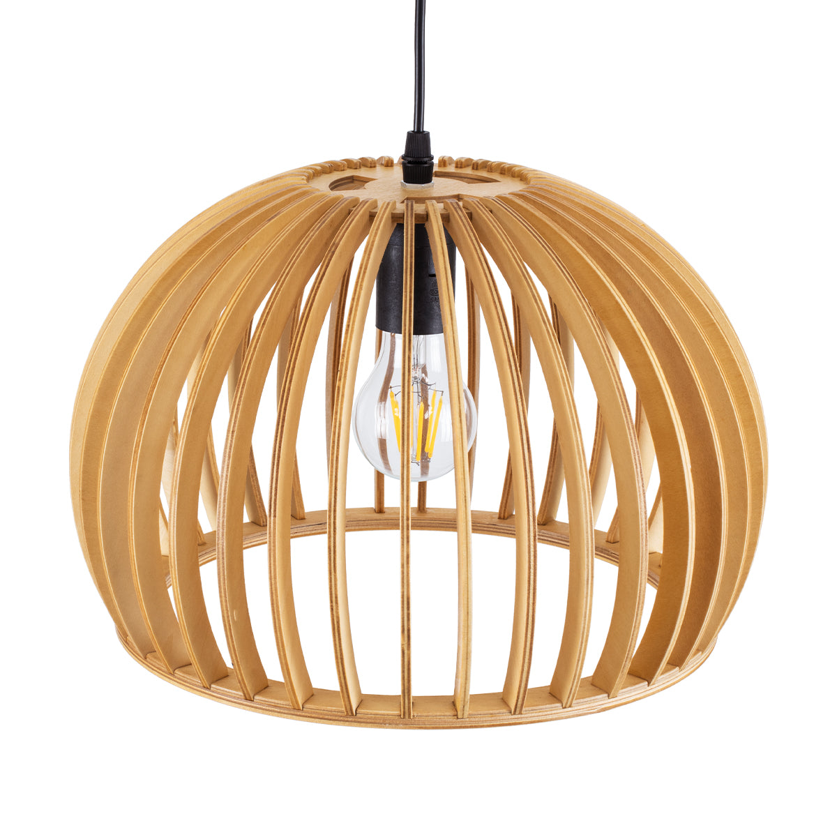 GloboStar® SCANDINAVIA 01698 Μοντέρνο Κρεμαστό Φωτιστικό Οροφής Μονόφωτο 1 x E27 Μπεζ Ξύλινο Πλέγμα Φ33 x Υ20cm - ledmania.gr