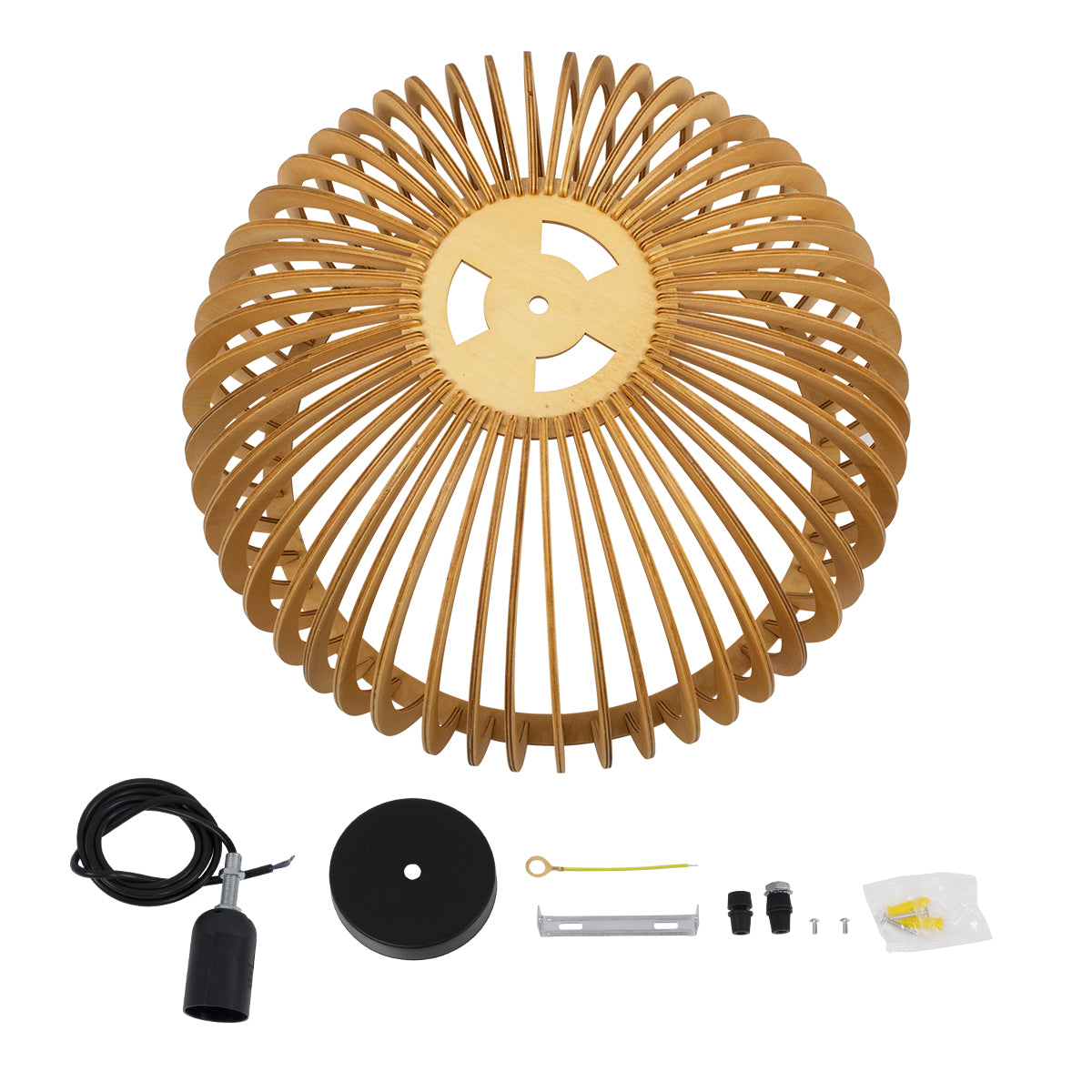 GloboStar® SCANDINAVIA 01699 Μοντέρνο Κρεμαστό Φωτιστικό Οροφής Μονόφωτο 1 x E27 Μπεζ Ξύλινο Πλέγμα Φ44 x Υ28cm - ledmania.gr