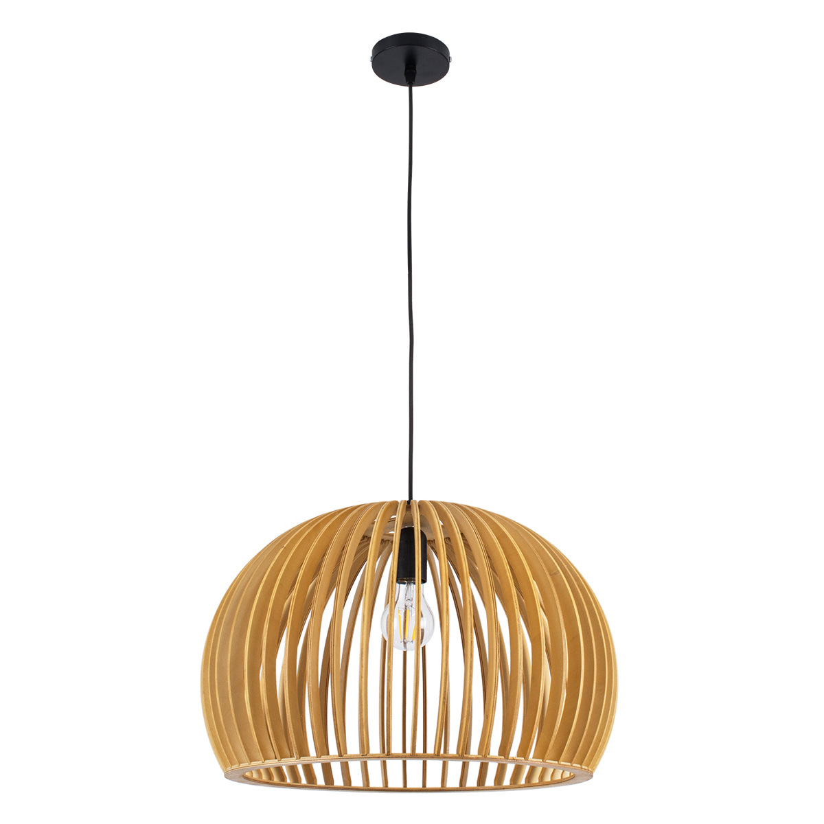 GloboStar® SCANDINAVIA 01699 Μοντέρνο Κρεμαστό Φωτιστικό Οροφής Μονόφωτο 1 x E27 Μπεζ Ξύλινο Πλέγμα Φ44 x Υ28cm - ledmania.gr