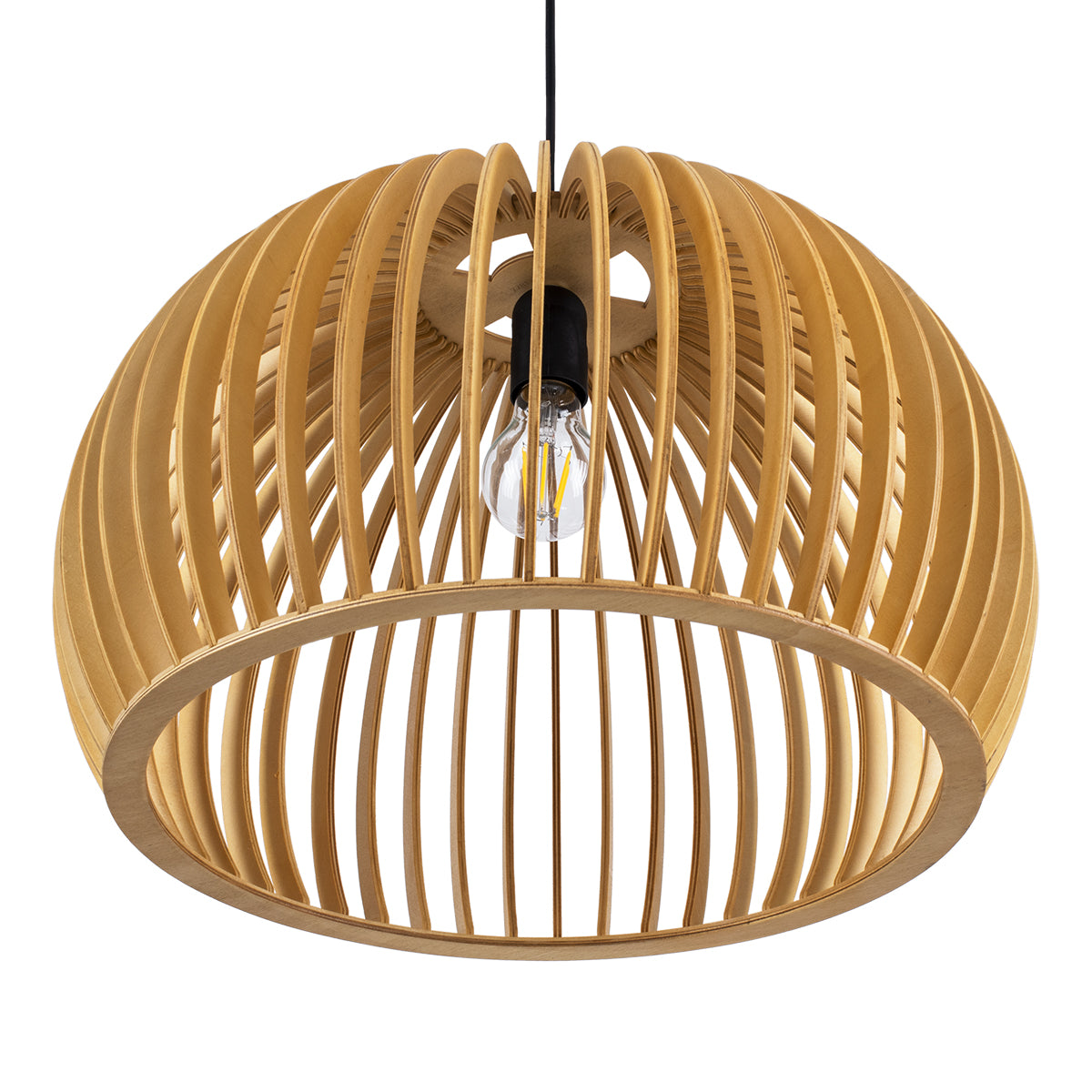 GloboStar® SCANDINAVIA 01699 Μοντέρνο Κρεμαστό Φωτιστικό Οροφής Μονόφωτο 1 x E27 Μπεζ Ξύλινο Πλέγμα Φ44 x Υ28cm - ledmania.gr