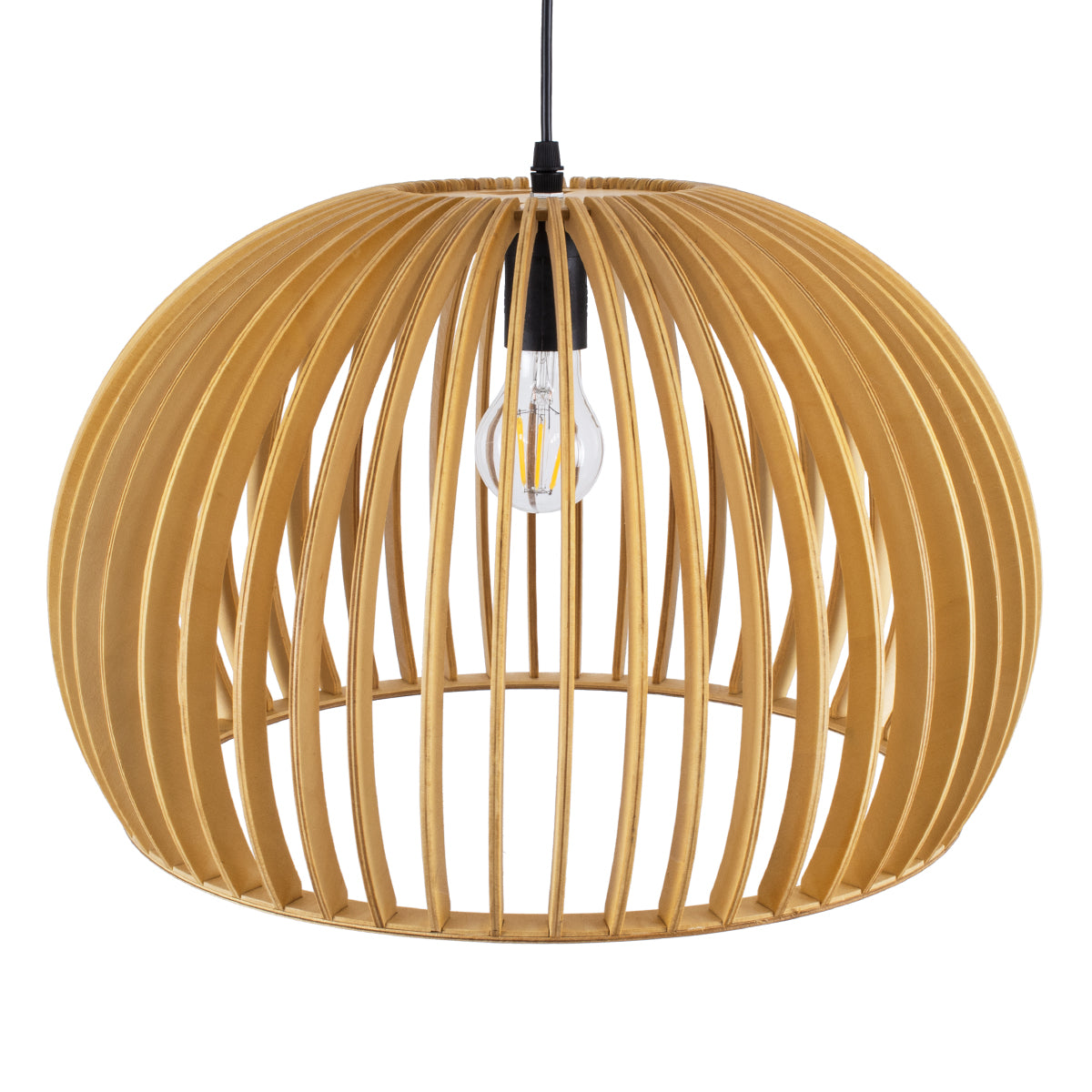 GloboStar® SCANDINAVIA 01699 Μοντέρνο Κρεμαστό Φωτιστικό Οροφής Μονόφωτο 1 x E27 Μπεζ Ξύλινο Πλέγμα Φ44 x Υ28cm - ledmania.gr
