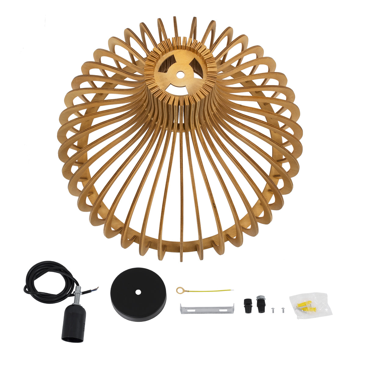 GloboStar® SCANDINAVIA 01701 Μοντέρνο Κρεμαστό Φωτιστικό Πλέγμα Μονόφωτο 1 x E27 IP20 Μπεζ Ξύλο Μ45 x Π45 x Y45cm - ledmania.gr