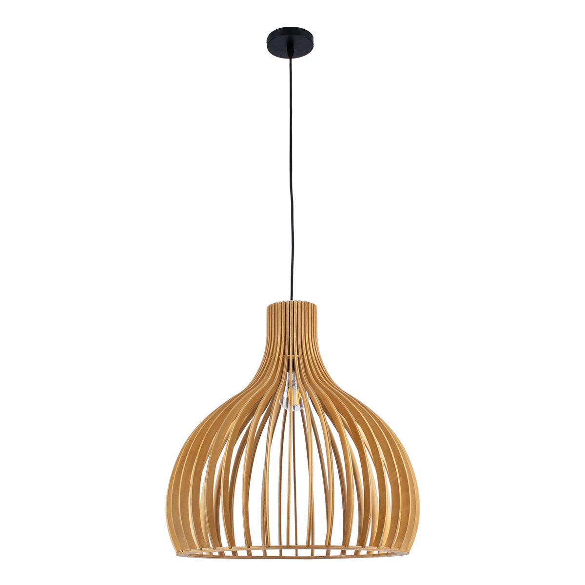 GloboStar® SCANDINAVIA 01701 Μοντέρνο Κρεμαστό Φωτιστικό Πλέγμα Μονόφωτο 1 x E27 IP20 Μπεζ Ξύλο Μ45 x Π45 x Y45cm - ledmania.gr