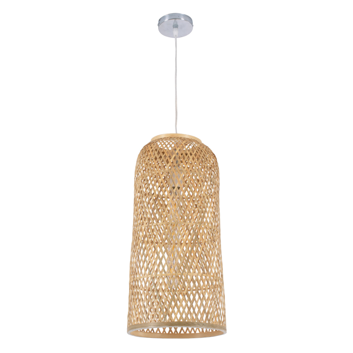 GloboStar® CALERO 01710 Boho Μοντέρνο Κρεμαστό Πλέγμα Μονόφωτο 1 x E27 IP20 Μπεζ Ξύλο - Μ25 x Π25 x Υ50cm - ledmania.gr