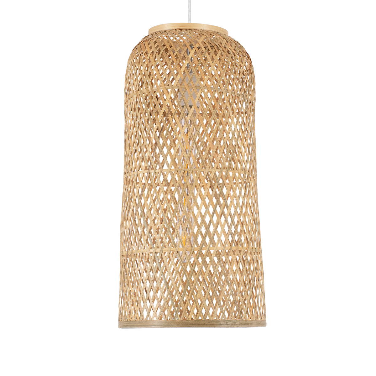 GloboStar® CALERO 01710 Boho Μοντέρνο Κρεμαστό Πλέγμα Μονόφωτο 1 x E27 IP20 Μπεζ Ξύλο - Μ25 x Π25 x Υ50cm - ledmania.gr