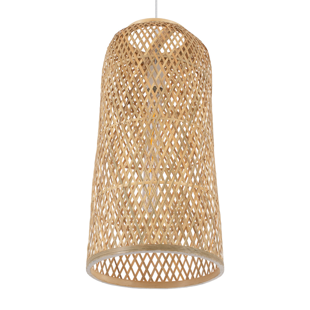 GloboStar® CALERO 01710 Boho Μοντέρνο Κρεμαστό Πλέγμα Μονόφωτο 1 x E27 IP20 Μπεζ Ξύλο - Μ25 x Π25 x Υ50cm - ledmania.gr