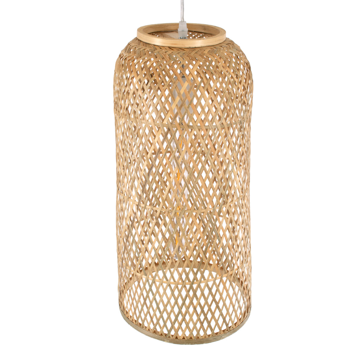 GloboStar® CALERO 01710 Boho Μοντέρνο Κρεμαστό Πλέγμα Μονόφωτο 1 x E27 IP20 Μπεζ Ξύλο - Μ25 x Π25 x Υ50cm - ledmania.gr