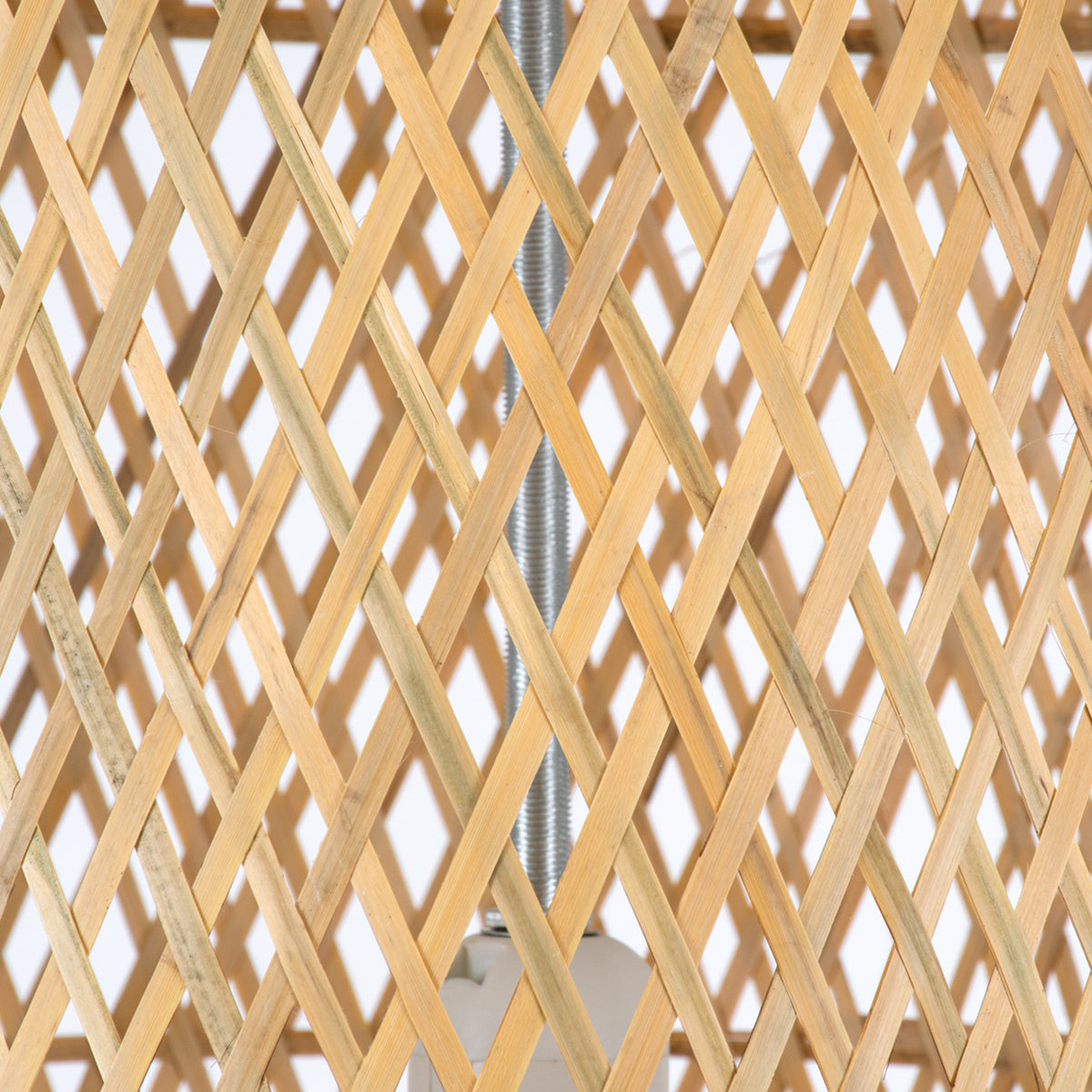 GloboStar® CALERO 01710 Boho Μοντέρνο Κρεμαστό Πλέγμα Μονόφωτο 1 x E27 IP20 Μπεζ Ξύλο - Μ25 x Π25 x Υ50cm - ledmania.gr