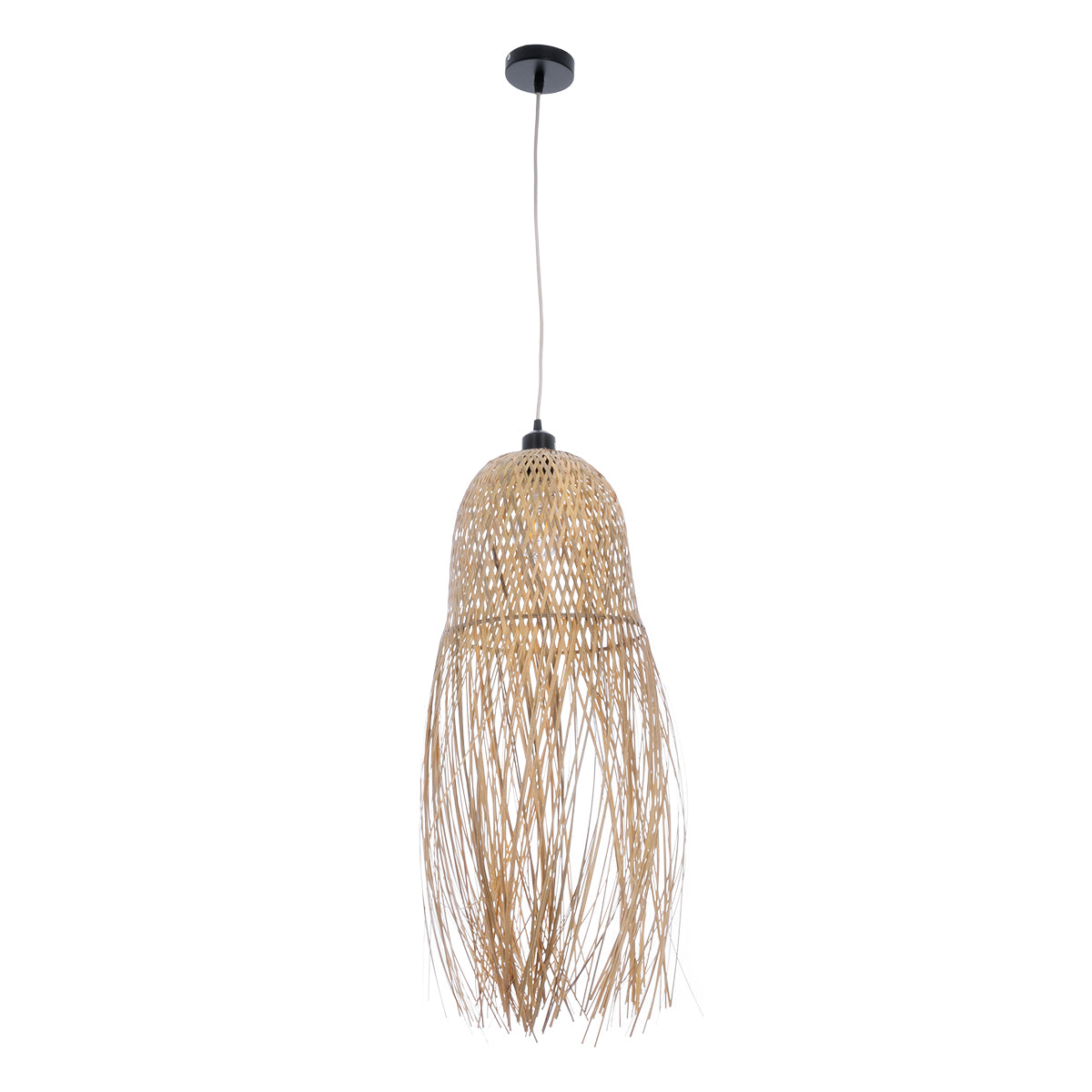 GloboStar® MANILA 01713 Boho Κρεμαστό Φωτιστικό Πλέγμα Μονόφωτο 1 x E27 IP20 Μπεζ Ξύλο - Μ25 x Π25 x Υ60cm - ledmania.gr