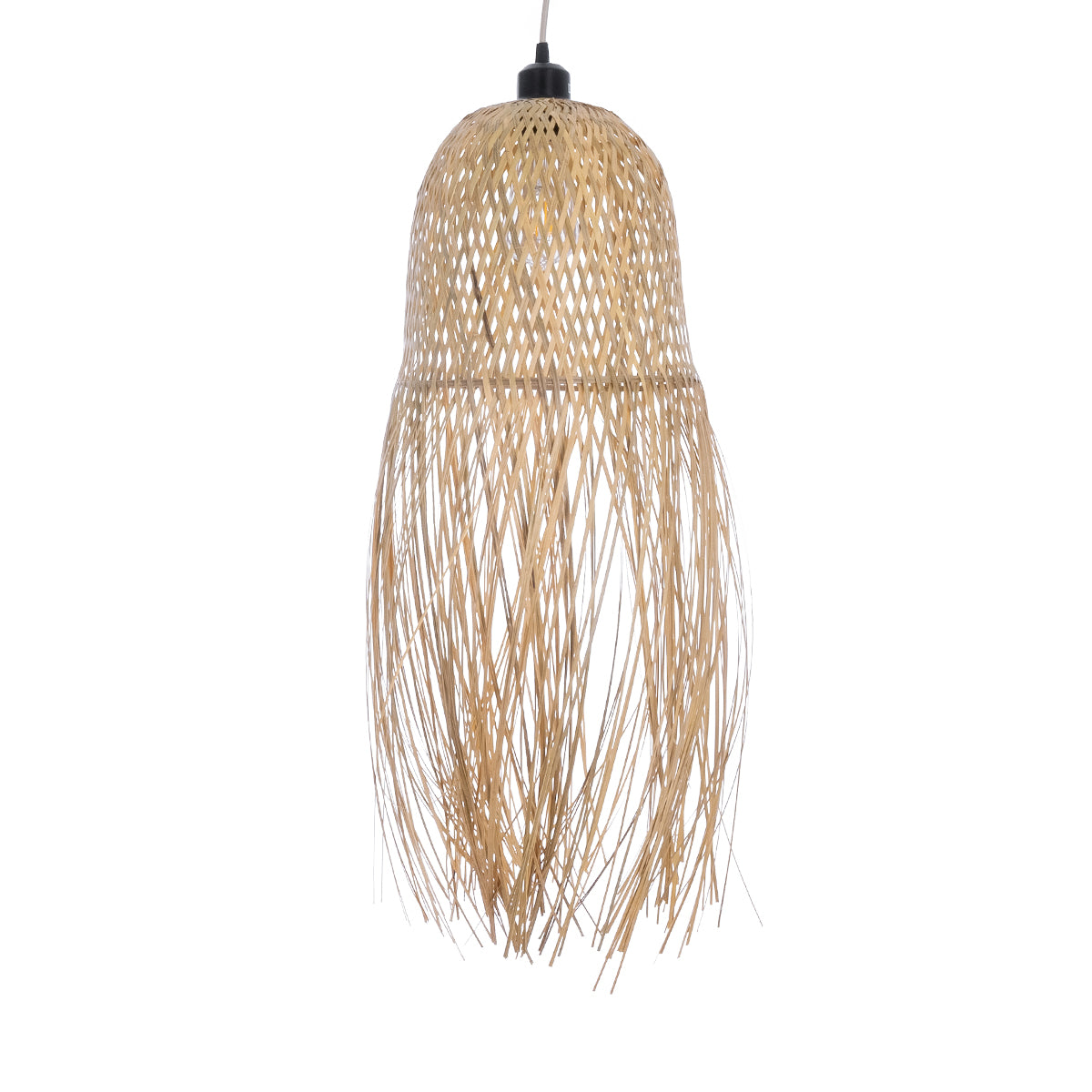 GloboStar® MANILA 01713 Boho Κρεμαστό Φωτιστικό Πλέγμα Μονόφωτο 1 x E27 IP20 Μπεζ Ξύλο - Μ25 x Π25 x Υ60cm - ledmania.gr