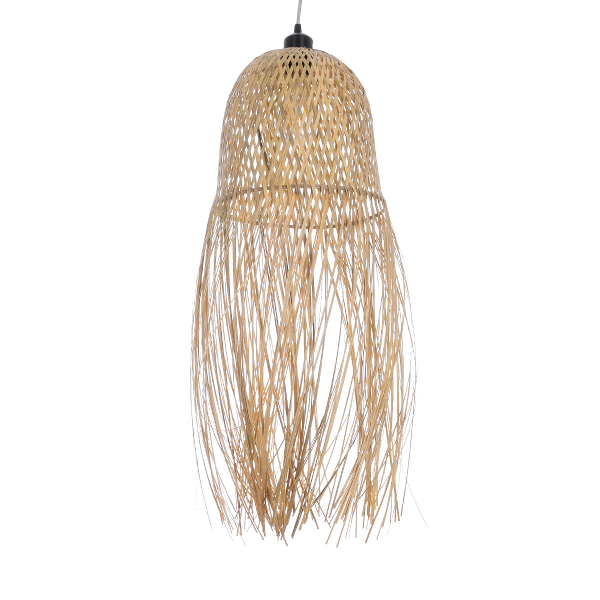 GloboStar® MANILA 01713 Boho Κρεμαστό Φωτιστικό Πλέγμα Μονόφωτο 1 x E27 IP20 Μπεζ Ξύλο - Μ25 x Π25 x Υ60cm - ledmania.gr