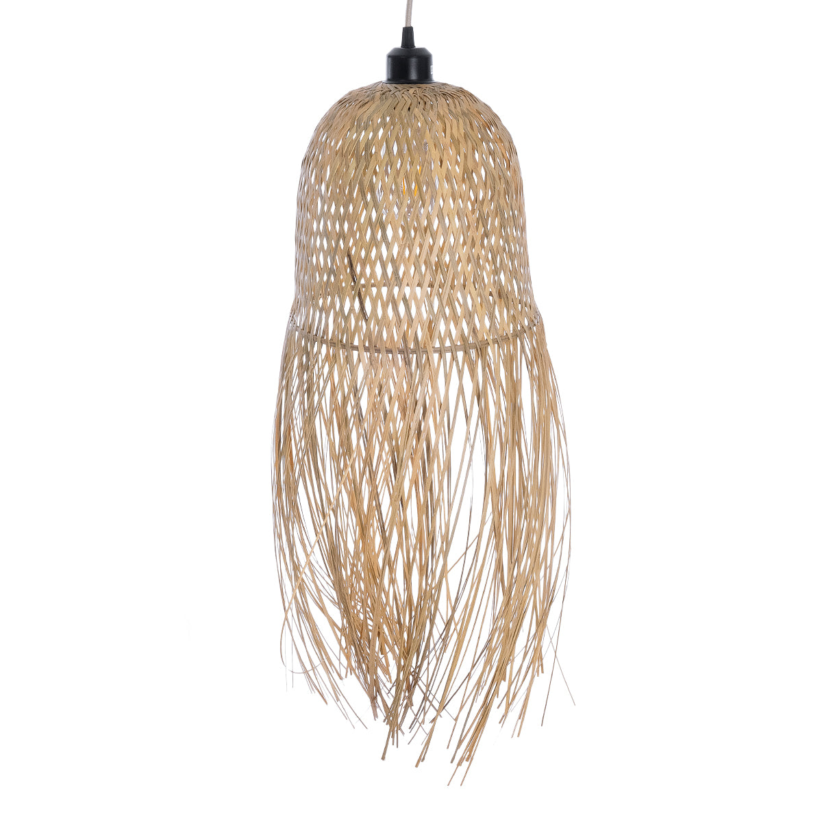 GloboStar® MANILA 01713 Boho Κρεμαστό Φωτιστικό Πλέγμα Μονόφωτο 1 x E27 IP20 Μπεζ Ξύλο - Μ25 x Π25 x Υ60cm - ledmania.gr