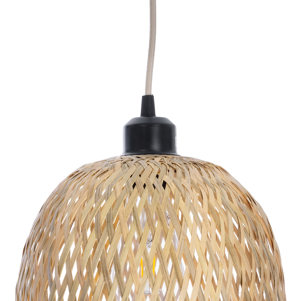 GloboStar® MANILA 01713 Boho Κρεμαστό Φωτιστικό Πλέγμα Μονόφωτο 1 x E27 IP20 Μπεζ Ξύλο - Μ25 x Π25 x Υ60cm - ledmania.gr