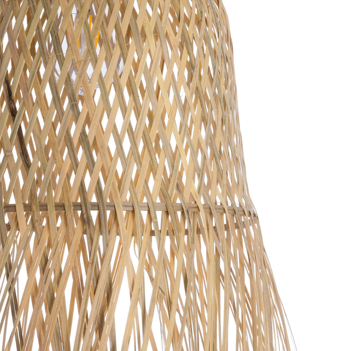 GloboStar® MANILA 01713 Boho Κρεμαστό Φωτιστικό Πλέγμα Μονόφωτο 1 x E27 IP20 Μπεζ Ξύλο - Μ25 x Π25 x Υ60cm - ledmania.gr