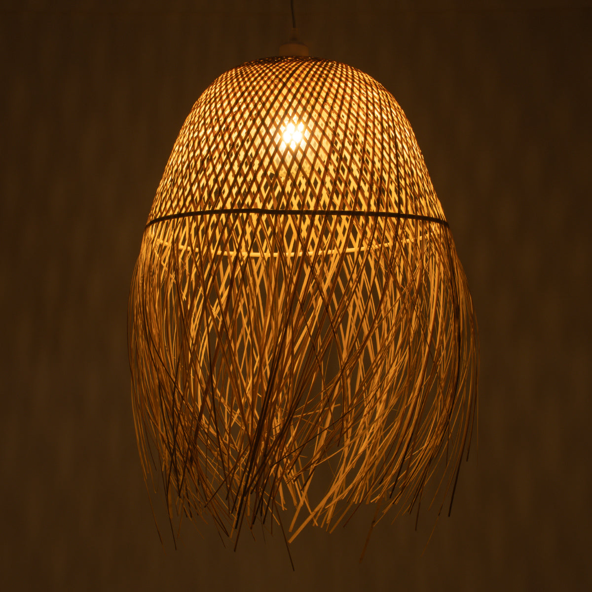 GloboStar® MANILA 01714 Boho Κρεμαστό Φωτιστικό Οροφής Μονόφωτο 1 x E27 Μπεζ Μπαμπού Καμπάνα Φ45 x Υ60cm - ledmania.gr