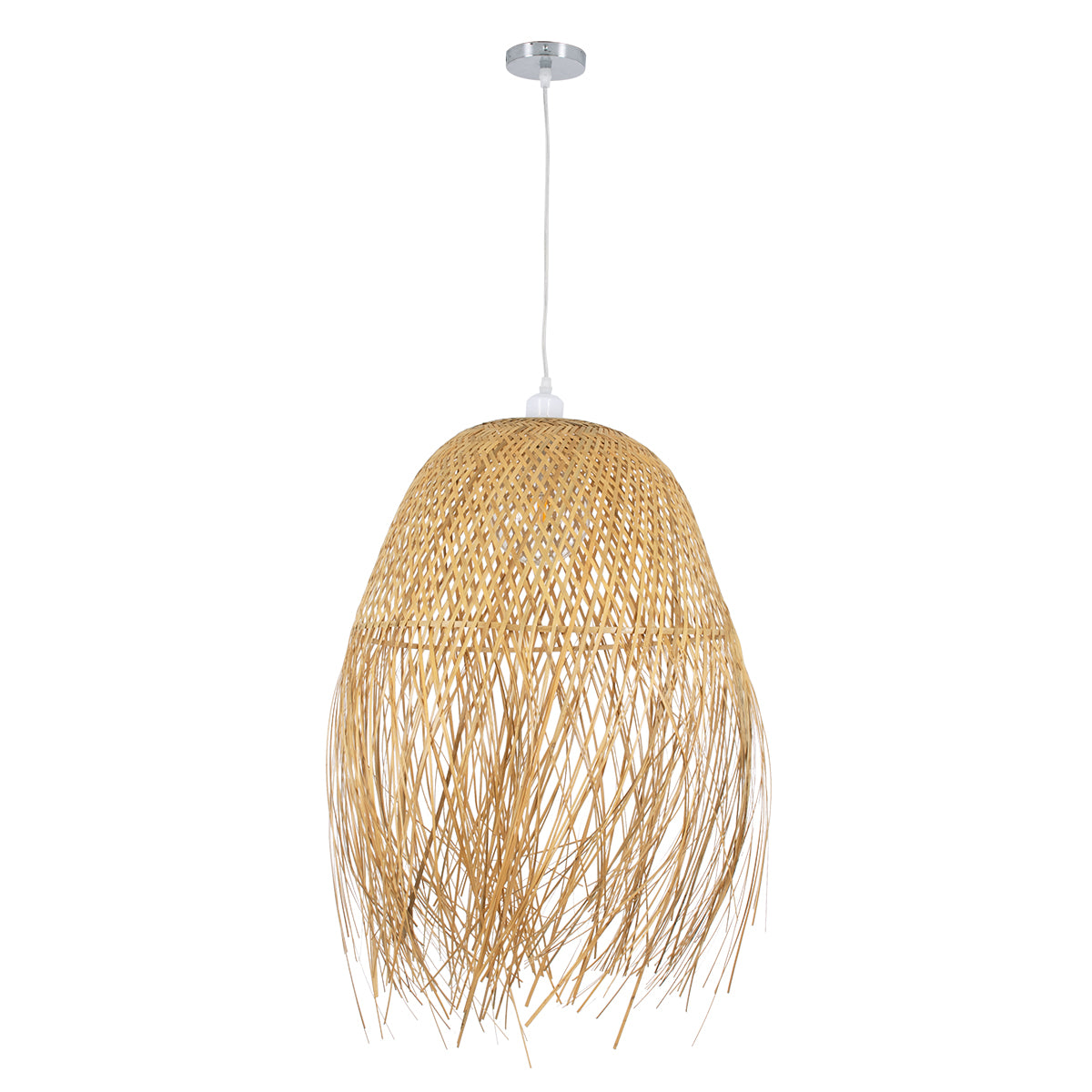 GloboStar® MANILA 01714 Boho Κρεμαστό Φωτιστικό Οροφής Μονόφωτο 1 x E27 Μπεζ Μπαμπού Καμπάνα Φ45 x Υ60cm - ledmania.gr
