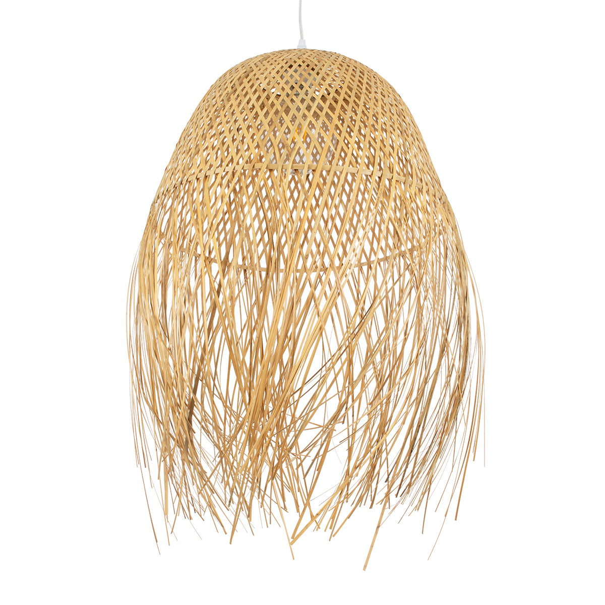 GloboStar® MANILA 01714 Boho Κρεμαστό Φωτιστικό Οροφής Μονόφωτο 1 x E27 Μπεζ Μπαμπού Καμπάνα Φ45 x Υ60cm - ledmania.gr