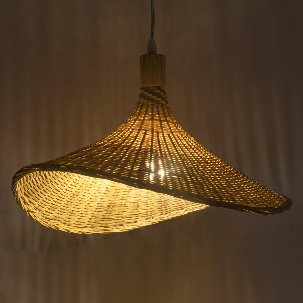GloboStar® CUBA 01717 Boho Κρεμαστό Φωτιστικό Ανάρτηση Μονόφωτο 1 x E27 IP20 Μπεζ Ξύλο - Μ43 x Π43 x Y30cm - ledmania.gr