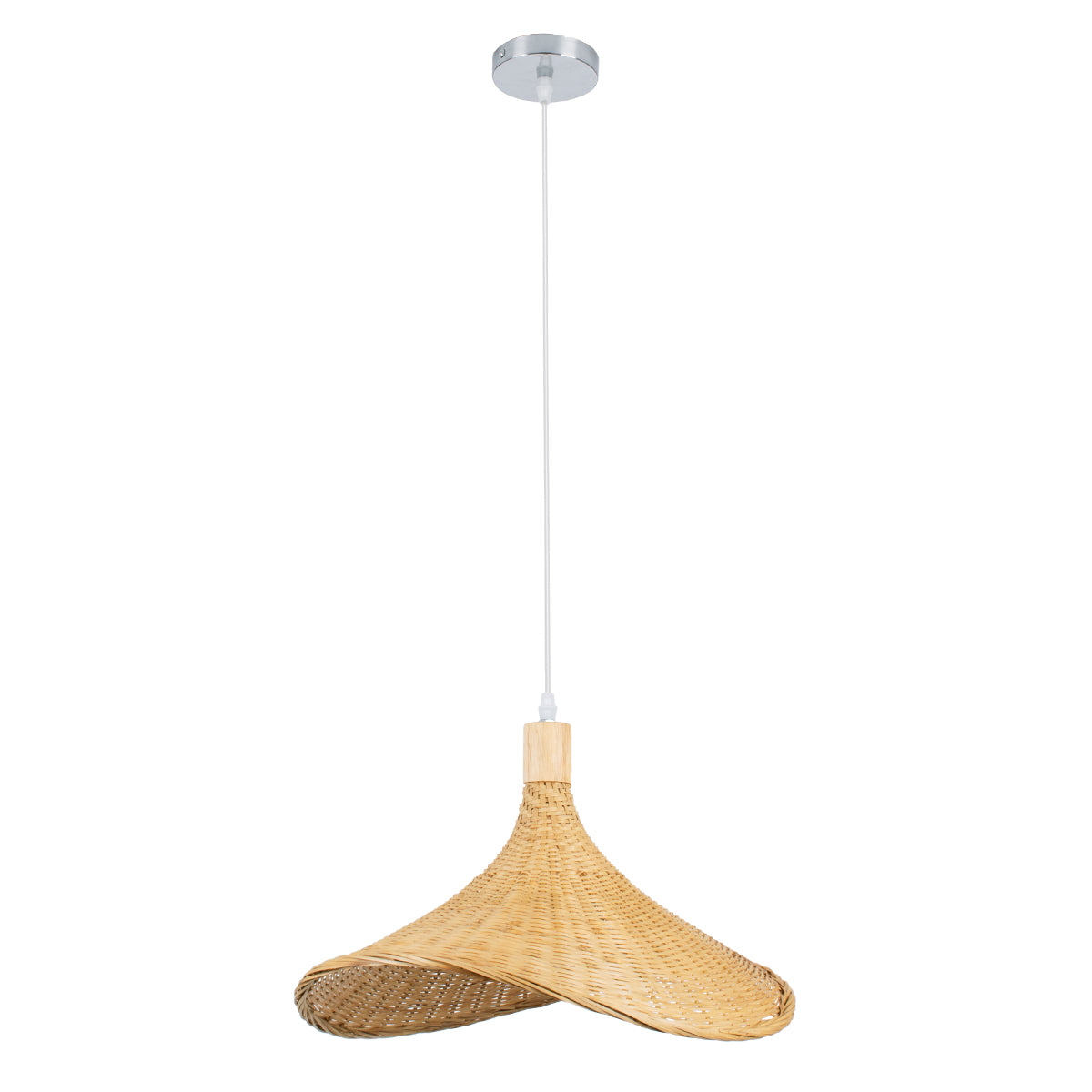 GloboStar® CUBA 01717 Boho Κρεμαστό Φωτιστικό Ανάρτηση Μονόφωτο 1 x E27 IP20 Μπεζ Ξύλο - Μ43 x Π43 x Y30cm - ledmania.gr