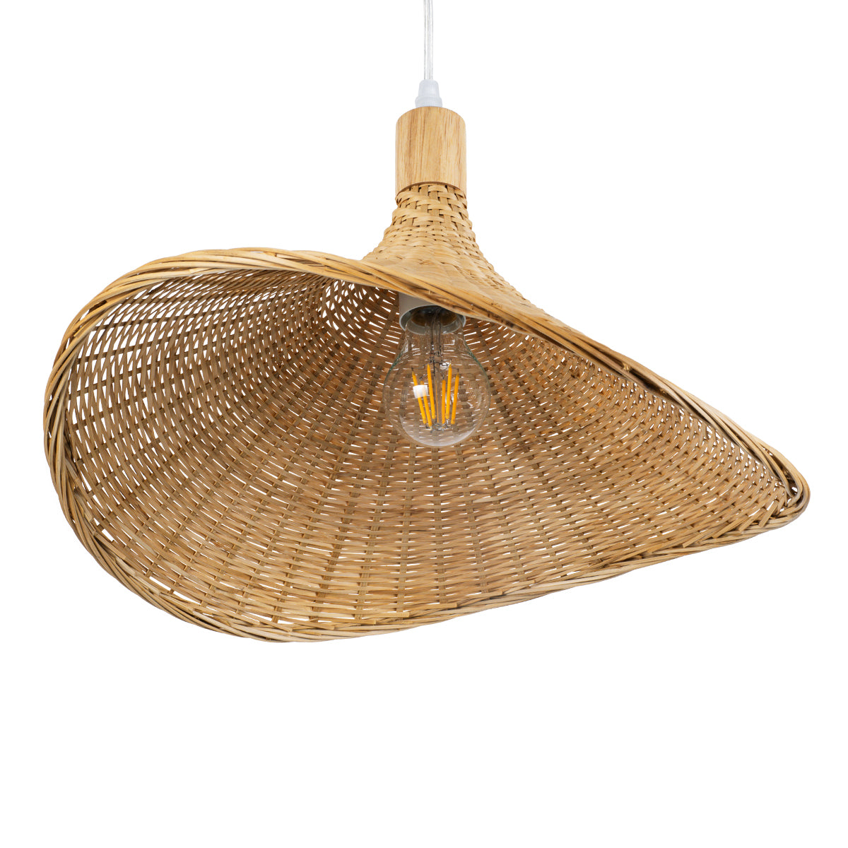 GloboStar® CUBA 01717 Boho Κρεμαστό Φωτιστικό Ανάρτηση Μονόφωτο 1 x E27 IP20 Μπεζ Ξύλο - Μ43 x Π43 x Y30cm - ledmania.gr