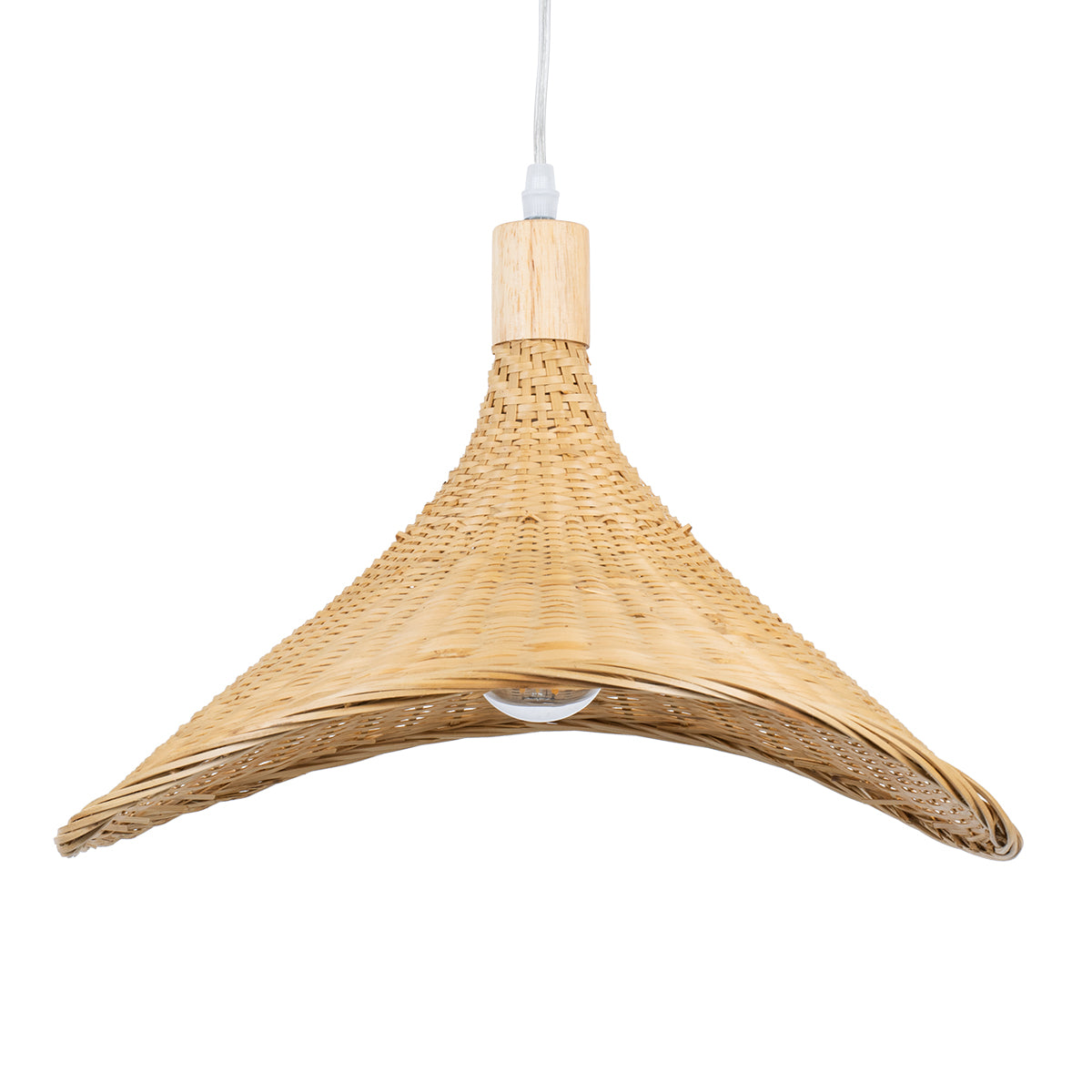 GloboStar® CUBA 01717 Boho Κρεμαστό Φωτιστικό Ανάρτηση Μονόφωτο 1 x E27 IP20 Μπεζ Ξύλο - Μ43 x Π43 x Y30cm - ledmania.gr