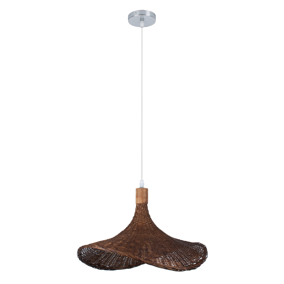 GloboStar® CUBA 01718 Vintage Κρεμαστό Φωτιστικό Οροφής Μονόφωτο 1 x E27 Καφέ Ξύλινο Μπαμπού Φ43 x Y30cm - ledmania.gr