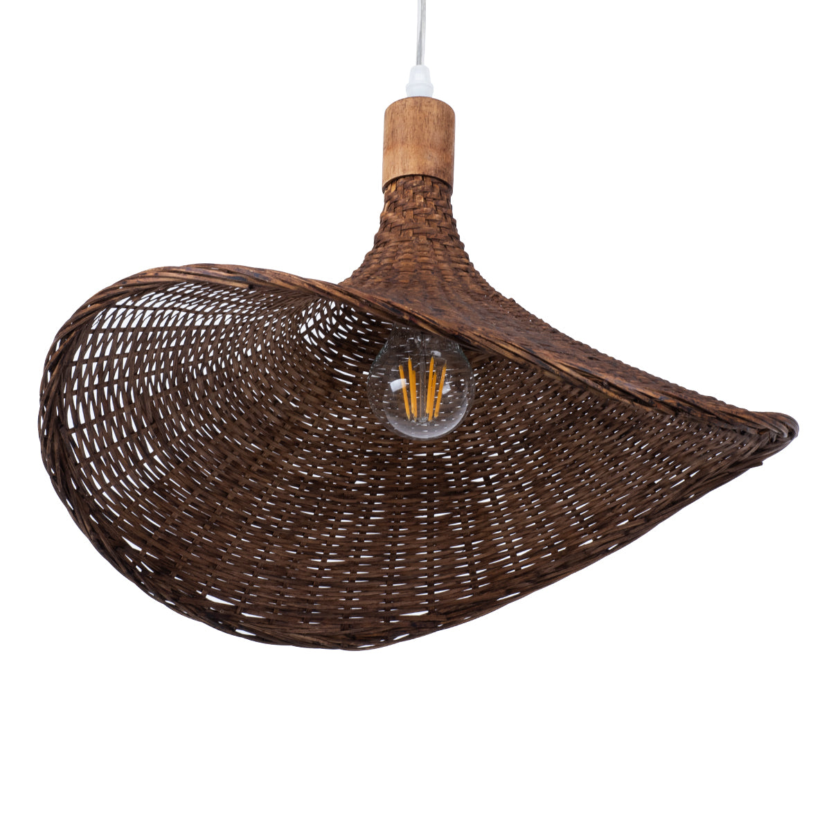 GloboStar® CUBA 01718 Vintage Κρεμαστό Φωτιστικό Οροφής Μονόφωτο 1 x E27 Καφέ Ξύλινο Μπαμπού Φ43 x Y30cm - ledmania.gr
