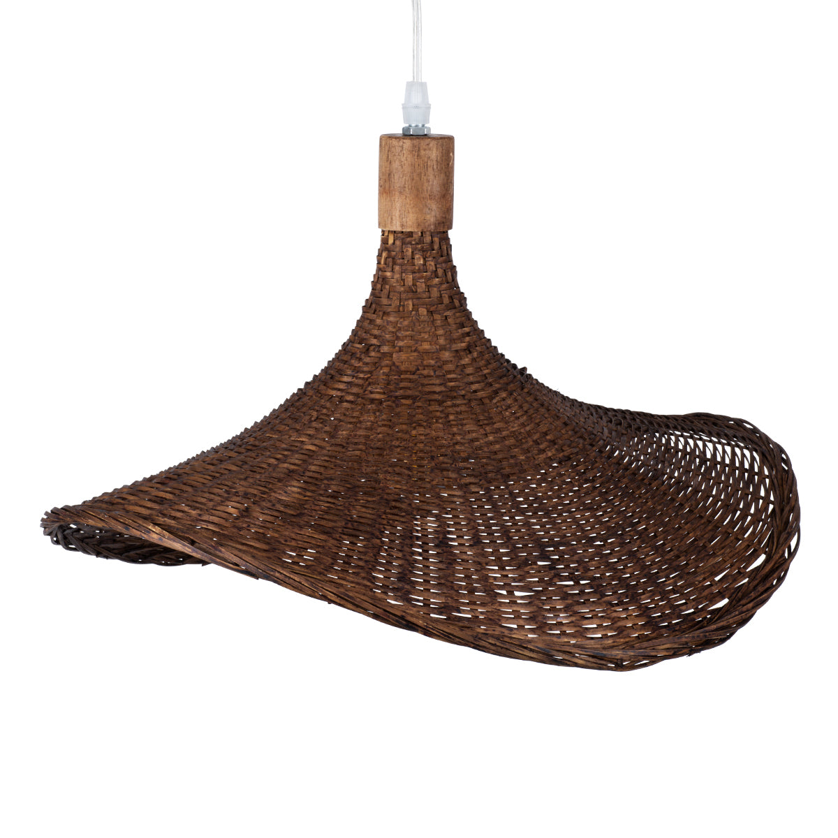 GloboStar® CUBA 01718 Vintage Κρεμαστό Φωτιστικό Οροφής Μονόφωτο 1 x E27 Καφέ Ξύλινο Μπαμπού Φ43 x Y30cm - ledmania.gr