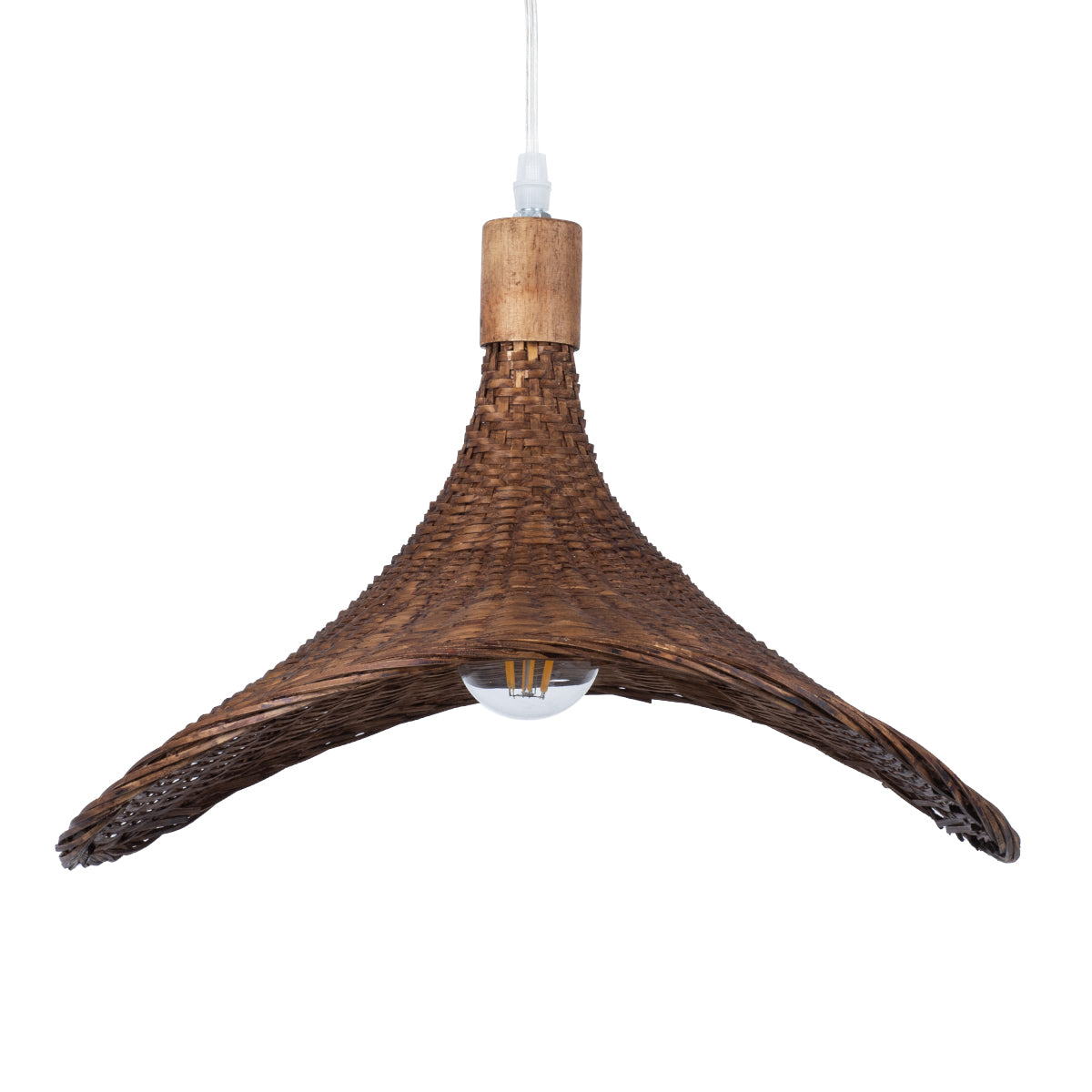 GloboStar® CUBA 01718 Vintage Κρεμαστό Φωτιστικό Οροφής Μονόφωτο 1 x E27 Καφέ Ξύλινο Μπαμπού Φ43 x Y30cm - ledmania.gr