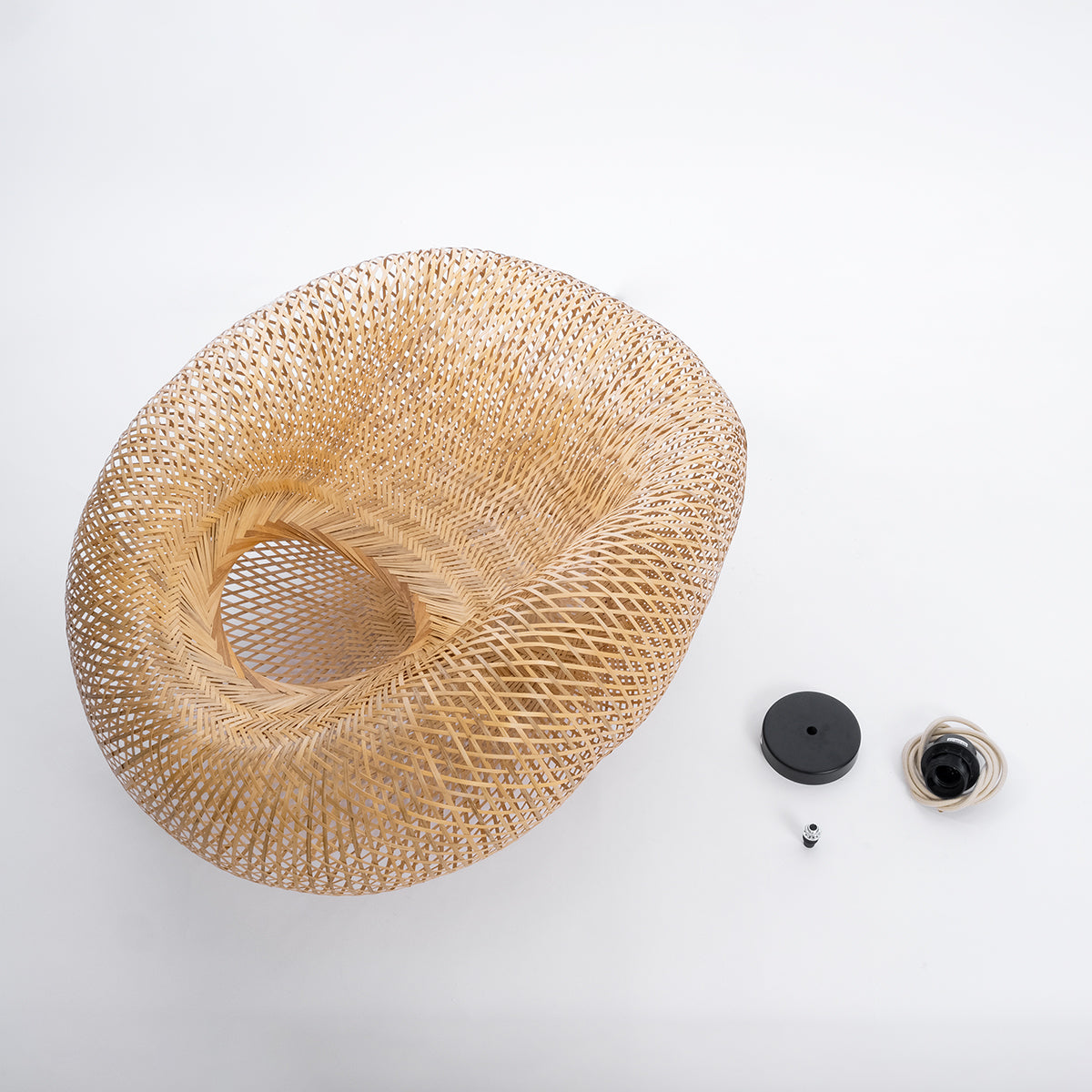 GloboStar® CARIBBEAN 01724 Boho Κρεμαστό Φωτιστικό Ανάρτηση Μονόφωτο 1 x E27 IP20 Μπεζ Ξύλο - Μ60 x Π60 x Υ38cm - ledmania.gr