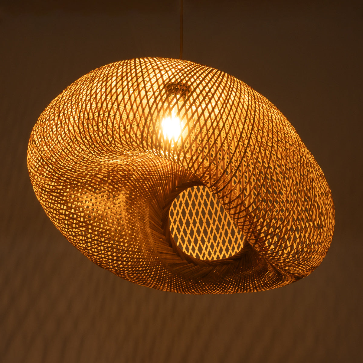 GloboStar® CARIBBEAN 01724 Boho Κρεμαστό Φωτιστικό Ανάρτηση Μονόφωτο 1 x E27 IP20 Μπεζ Ξύλο - Μ60 x Π60 x Υ38cm - ledmania.gr