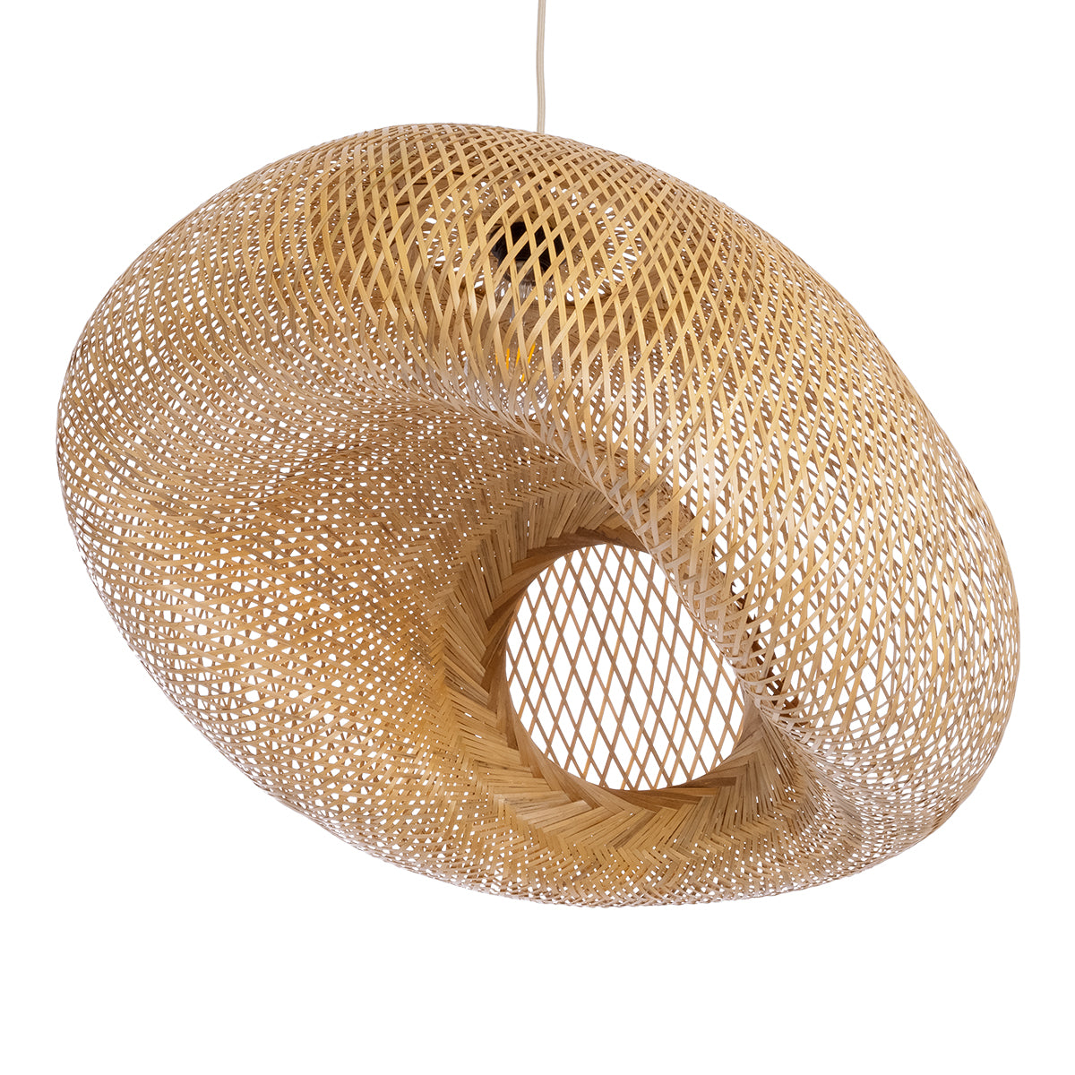 GloboStar® CARIBBEAN 01724 Boho Κρεμαστό Φωτιστικό Ανάρτηση Μονόφωτο 1 x E27 IP20 Μπεζ Ξύλο - Μ60 x Π60 x Υ38cm - ledmania.gr