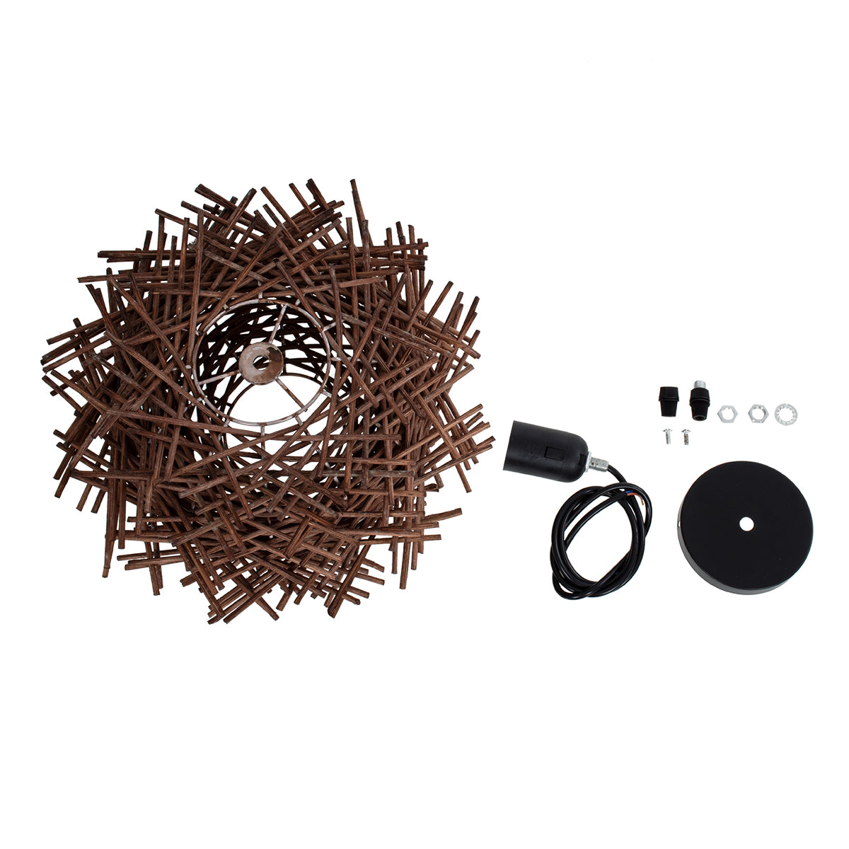 GloboStar® MINORCA 01732 Boho Κρεμαστό Φωτιστικό Ανάρτηση Μονόφωτο 1 x E27 IP20 Καφέ Ξύλο - Μ30 x Π30 x Y18cm - ledmania.gr