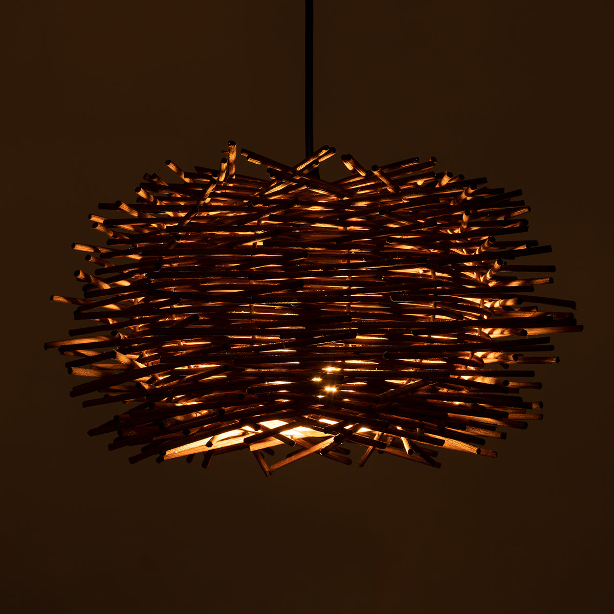 GloboStar® MINORCA 01732 Boho Κρεμαστό Φωτιστικό Ανάρτηση Μονόφωτο 1 x E27 IP20 Καφέ Ξύλο - Μ30 x Π30 x Y18cm - ledmania.gr