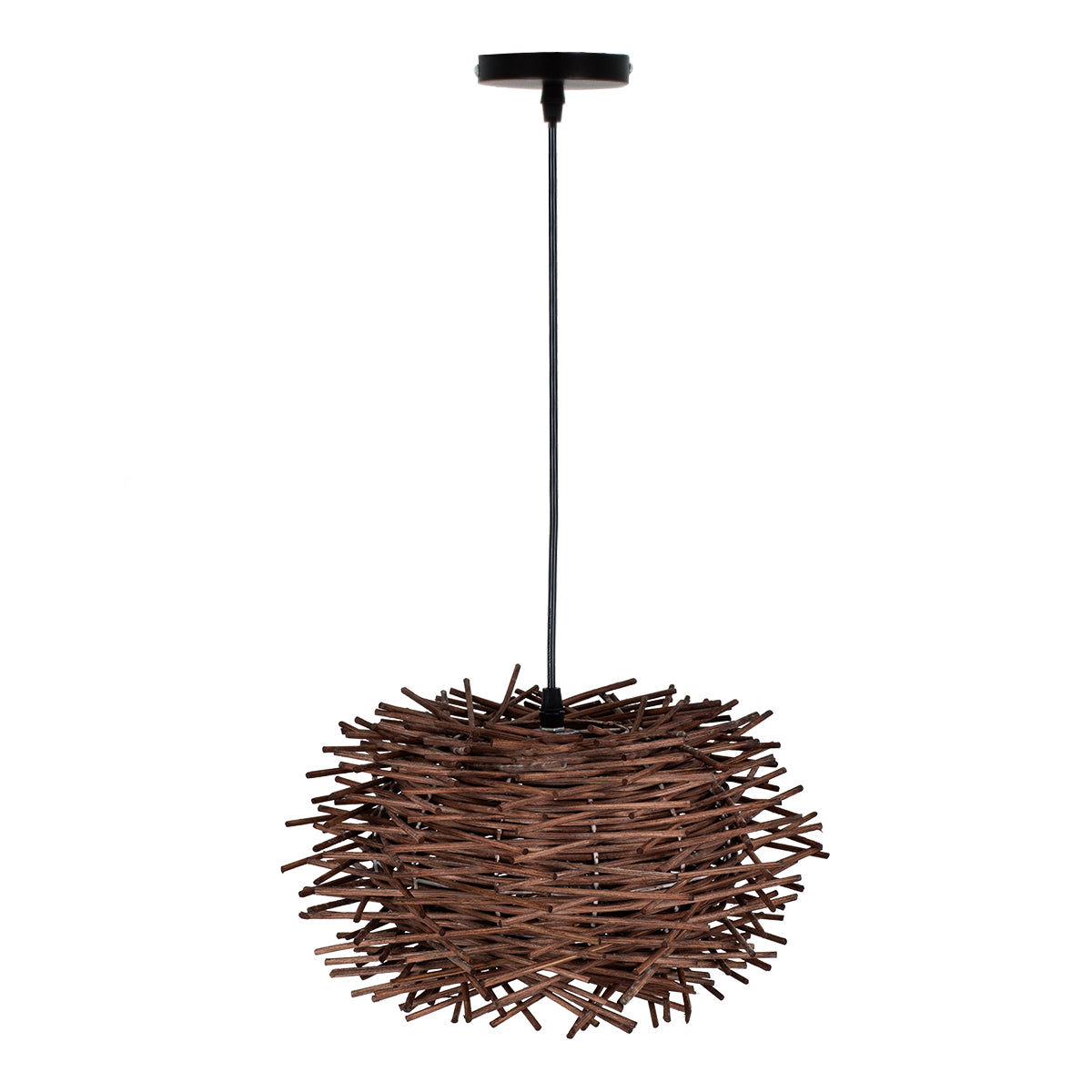 GloboStar® MINORCA 01732 Boho Κρεμαστό Φωτιστικό Ανάρτηση Μονόφωτο 1 x E27 IP20 Καφέ Ξύλο - Μ30 x Π30 x Y18cm - ledmania.gr