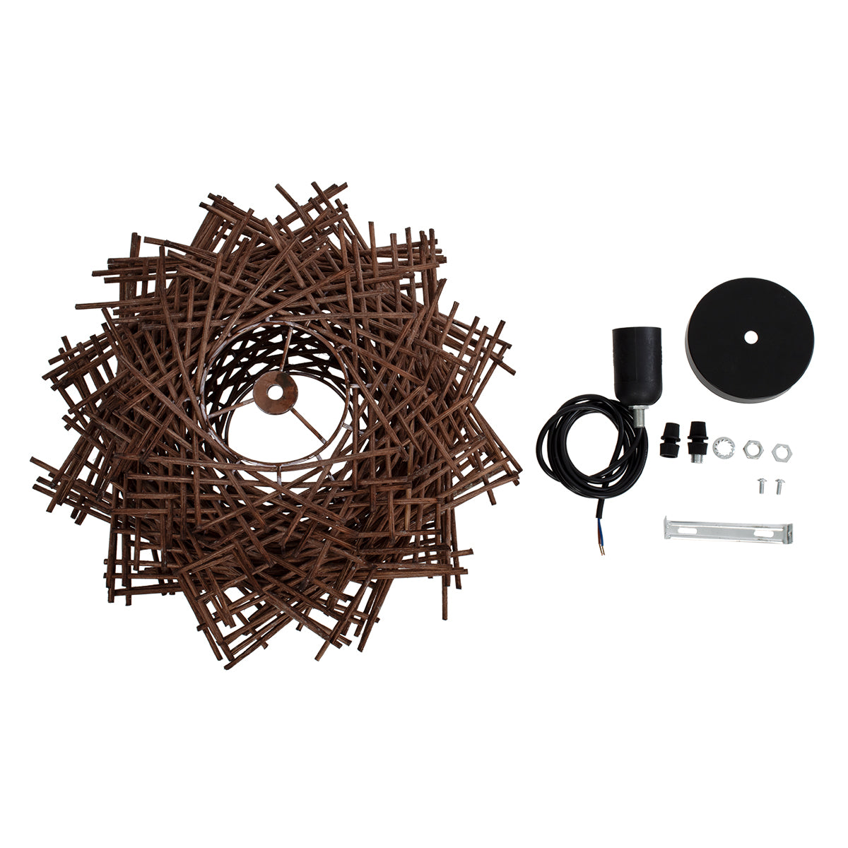 GloboStar® MINORCA 01733 Boho Κρεμαστό Φωτιστικό Ανάρτηση Μονόφωτο 1 x E27 IP20 Καφέ Ξύλο - Μ35 x Π35 x Y23cm - ledmania.gr