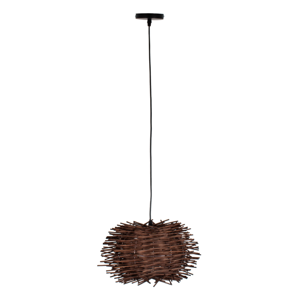 GloboStar® MINORCA 01733 Boho Κρεμαστό Φωτιστικό Ανάρτηση Μονόφωτο 1 x E27 IP20 Καφέ Ξύλο - Μ35 x Π35 x Y23cm - ledmania.gr
