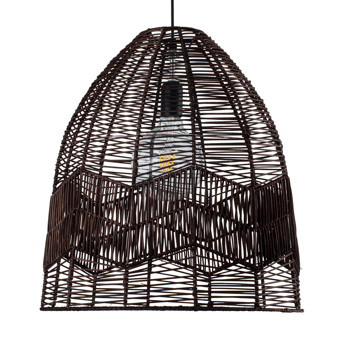 GloboStar® ALOHA 01752 Boho Κρεμαστό Φωτιστικό Καμπάνα Μονόφωτο 1 x E27 IP20 Καφέ Σχοινί - Μ43 x Π43 x Y46cm - ledmania.gr