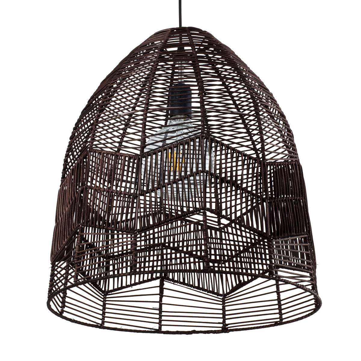 GloboStar® ALOHA 01752 Boho Κρεμαστό Φωτιστικό Καμπάνα Μονόφωτο 1 x E27 IP20 Καφέ Σχοινί - Μ43 x Π43 x Y46cm - ledmania.gr