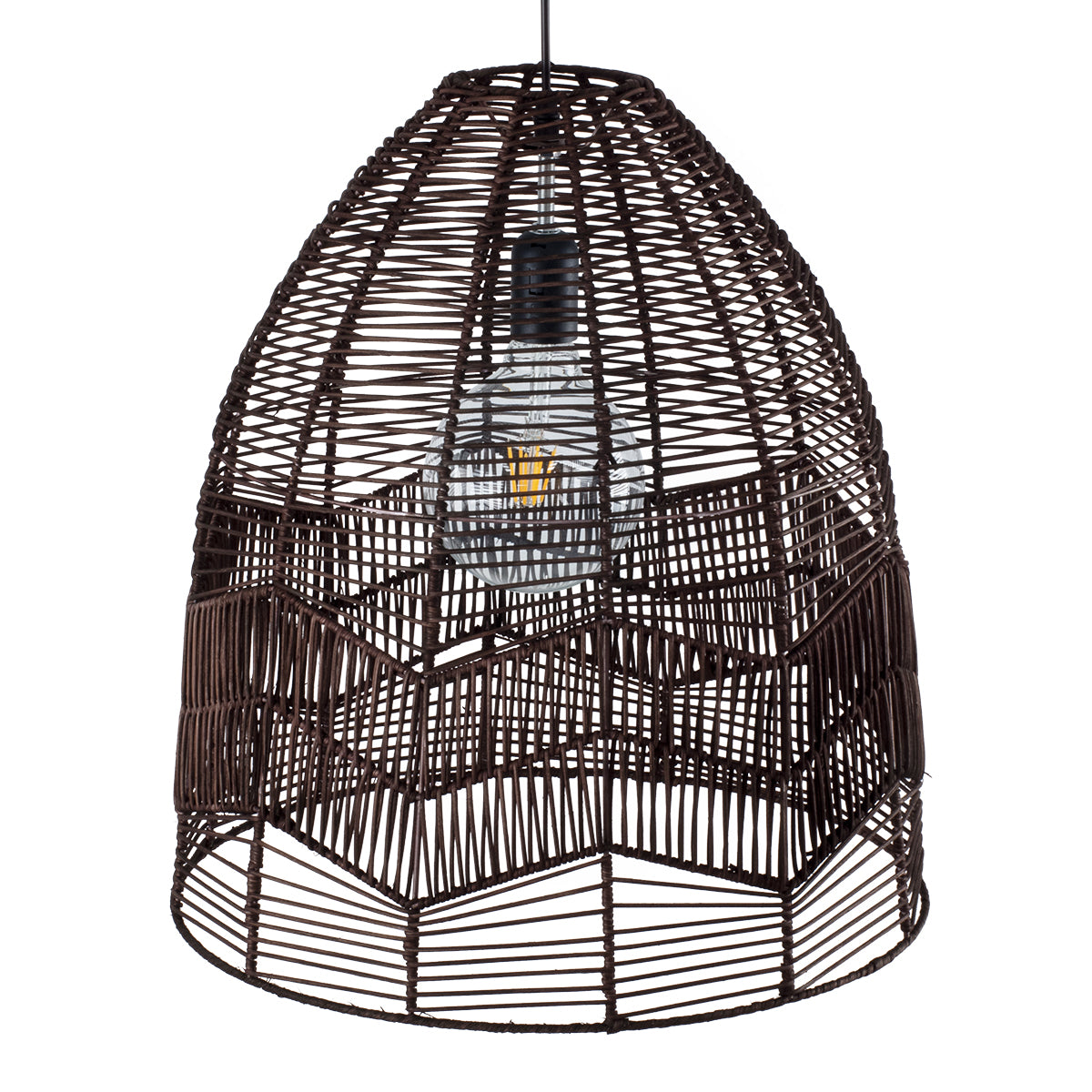 GloboStar® ALOHA 01752 Boho Κρεμαστό Φωτιστικό Καμπάνα Μονόφωτο 1 x E27 IP20 Καφέ Σχοινί - Μ43 x Π43 x Y46cm - ledmania.gr